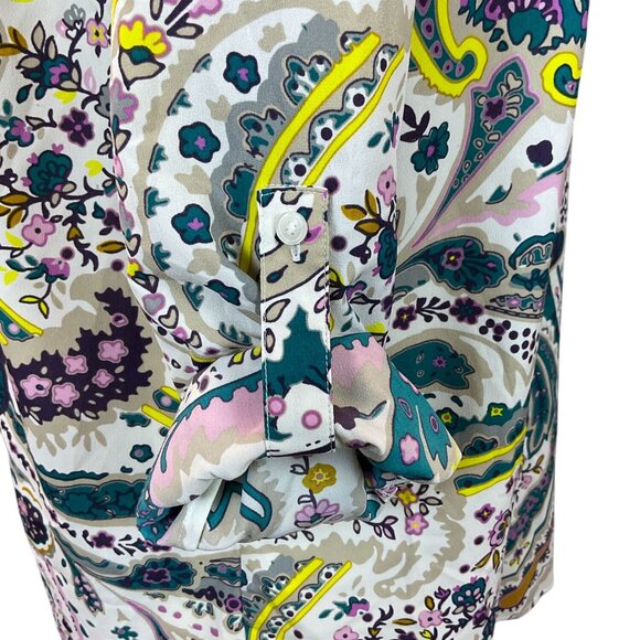 Talbots Roll-Tab Sleeves Hidden Front Button Placket Floral Paisley Blouse X - Picture 4 of 8